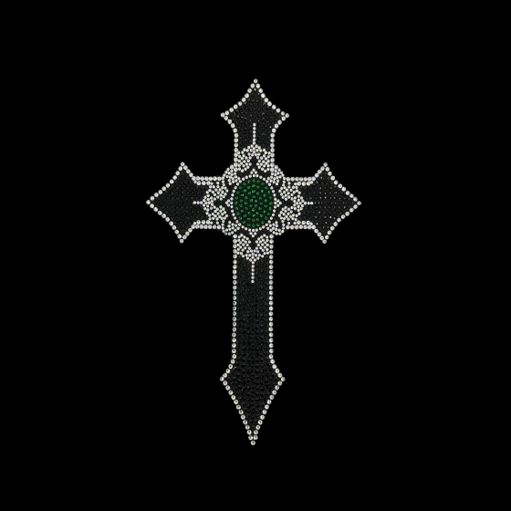 Black Emerald Rhinestone Cross Iron On Heat Transfer Bling Design